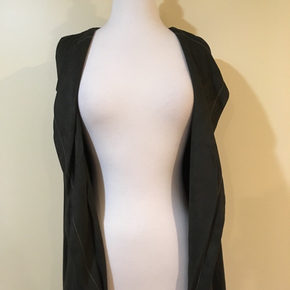 Deep Olive Sueded Sleeveless Midi Duster Vest - Picture 6 of 6